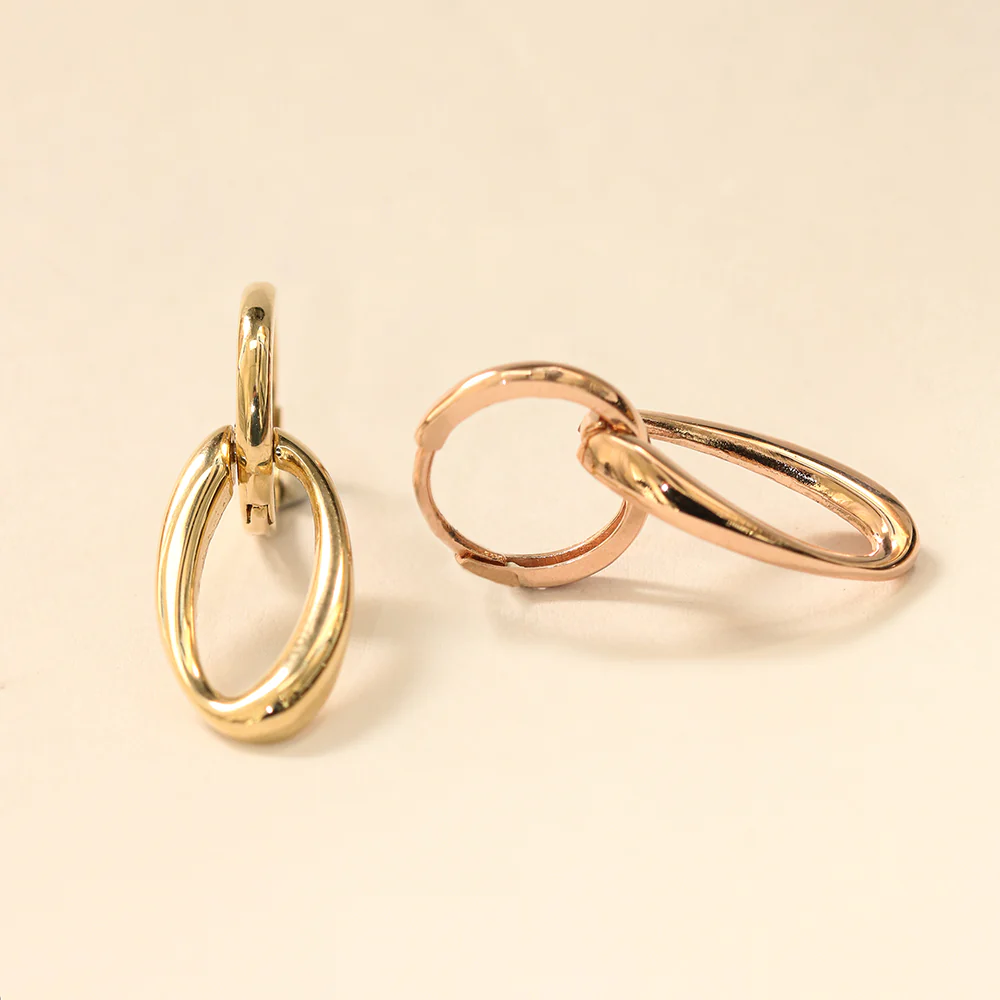 14K 18K Gold Oval Round Drop Cartilage Hoop Earring - Image 11
