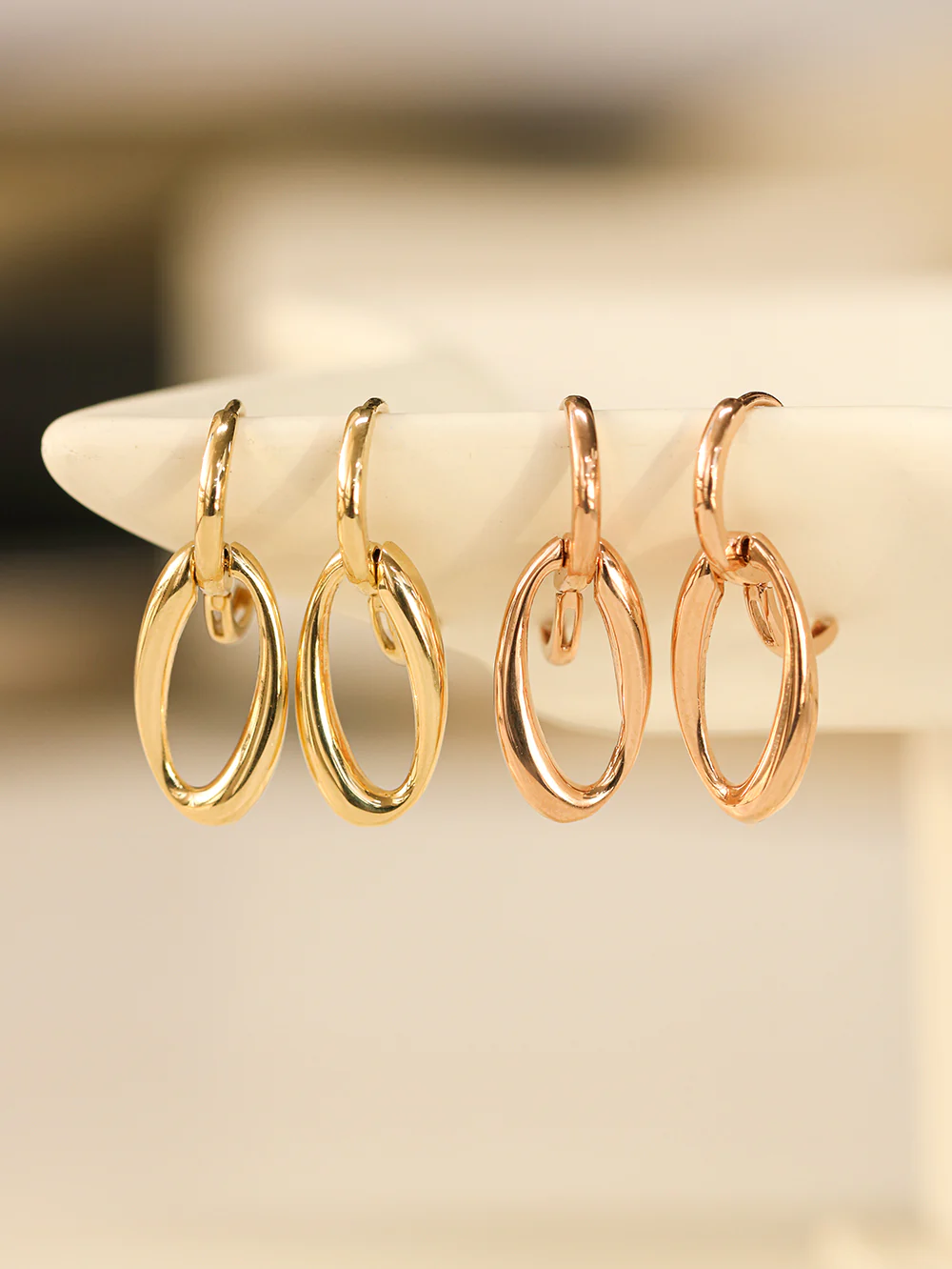 14K 18K Gold Oval Round Drop Cartilage Hoop Earring - Image 3