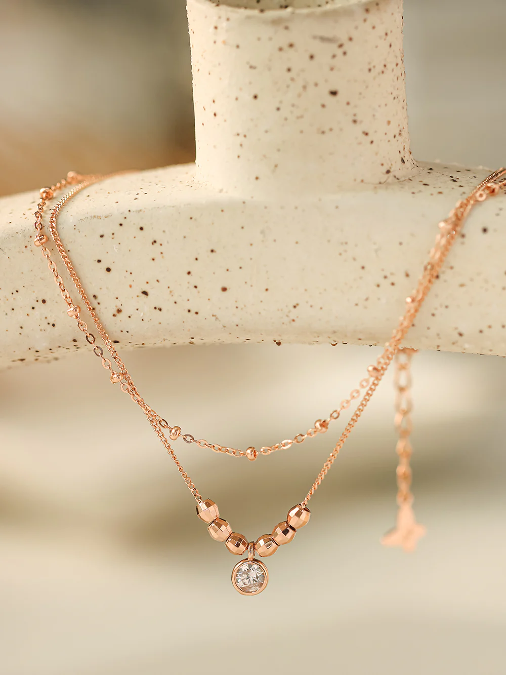 14K 18K Gold Point Cubic Two Lines Ball Chain Anklet - Image 4
