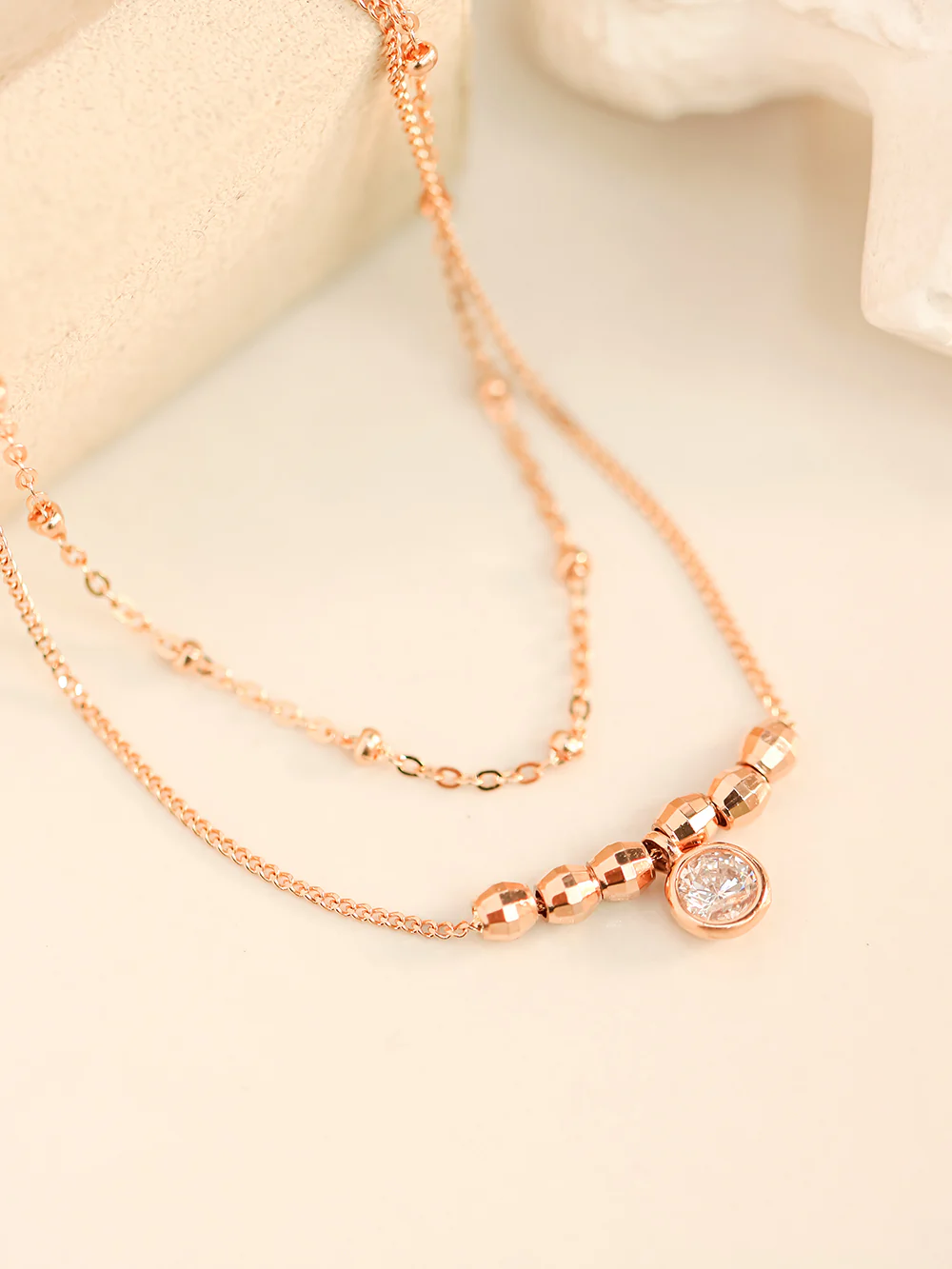 14K 18K Gold Point Cubic Two Lines Ball Chain Anklet - Image 8