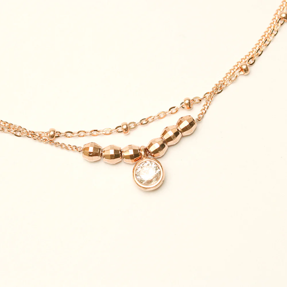14K 18K Gold Point Cubic Two Lines Ball Chain Anklet - Image 9