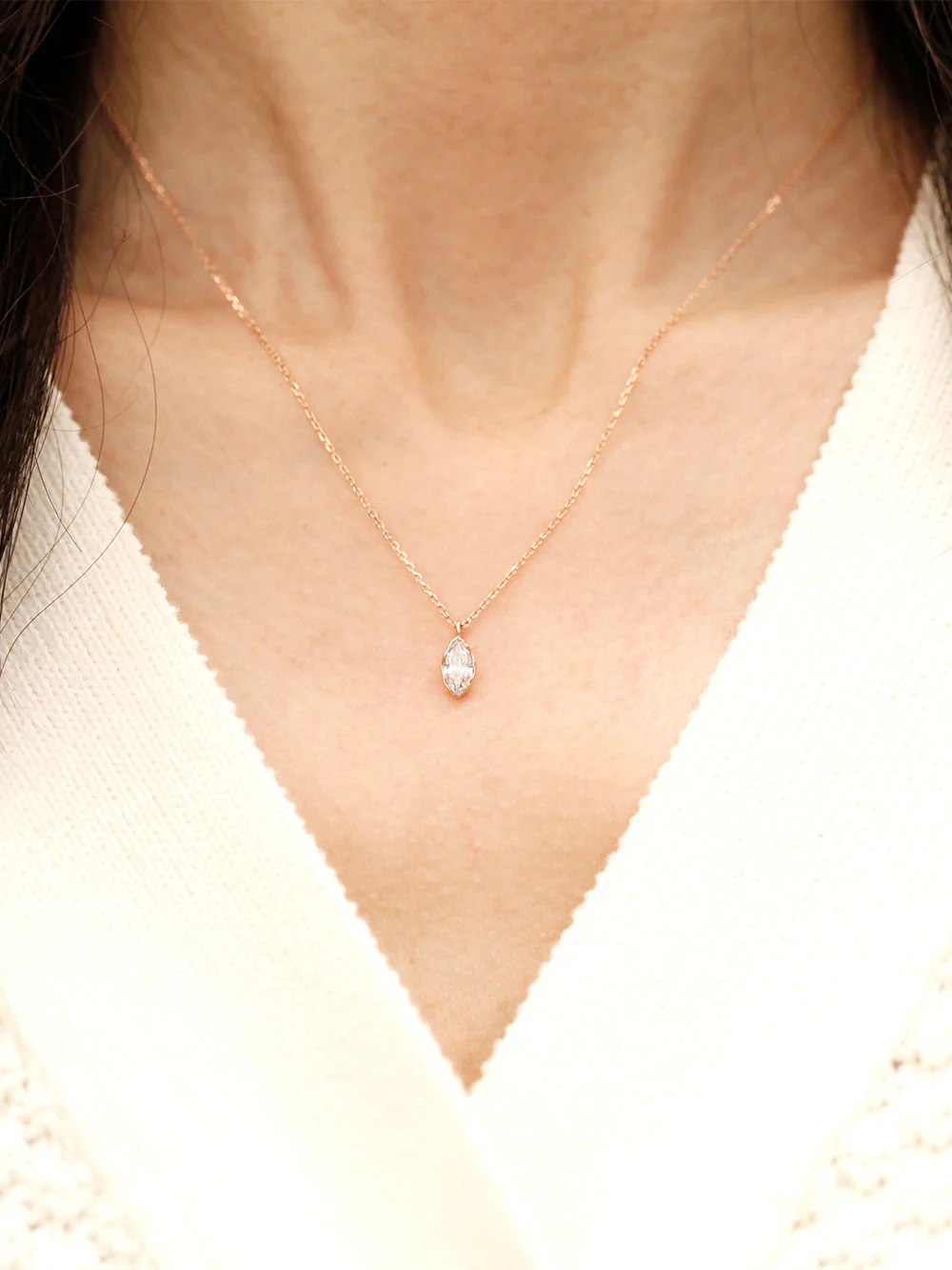 14K 18K Gold Point Marquiuse Cubic Necklace - Image 2