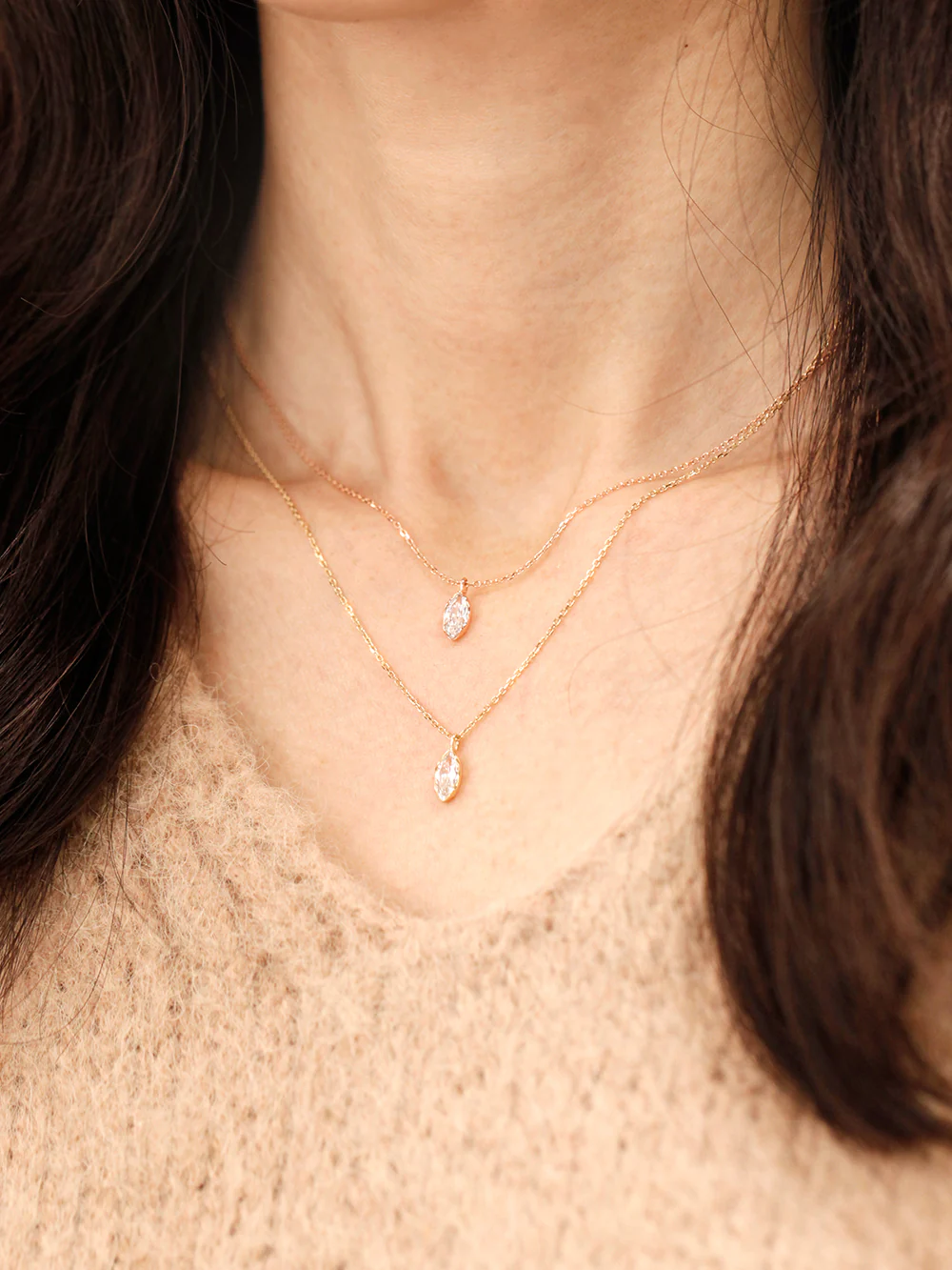 14K 18K Gold Point Marquiuse Cubic Necklace - Image 6