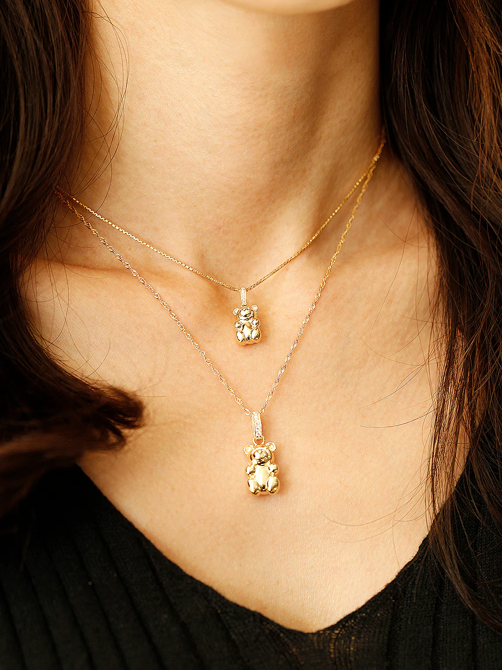 14K 18K Gold Rabbit Bear Necklace Pendant - Image 4