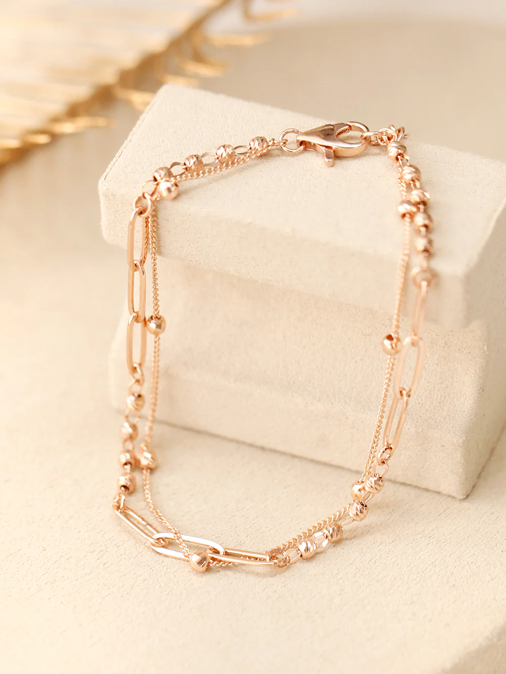 14K 18K Gold Roche Cutting Ball Clip Two Lines Chain Bracelet - Image 4