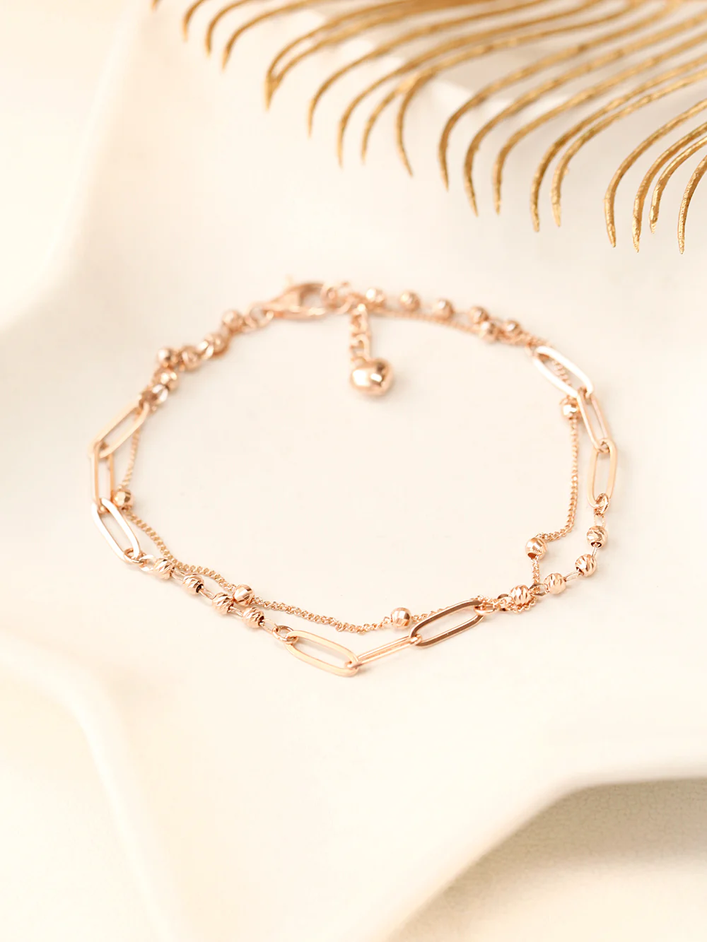 14K 18K Gold Roche Cutting Ball Clip Two Lines Chain Bracelet - Image 8