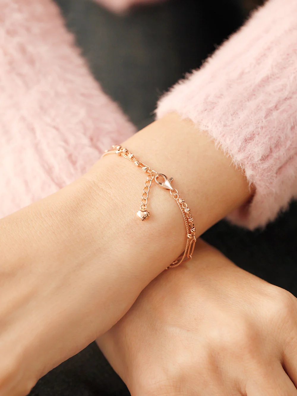 14K 18K Gold Roche Cutting Ball Clip Two Lines Chain Bracelet - Image 9