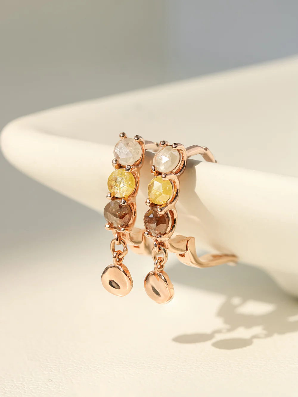 14K 18K Gold Rough Diamond Coin Drop Cartilage Hoop Earring