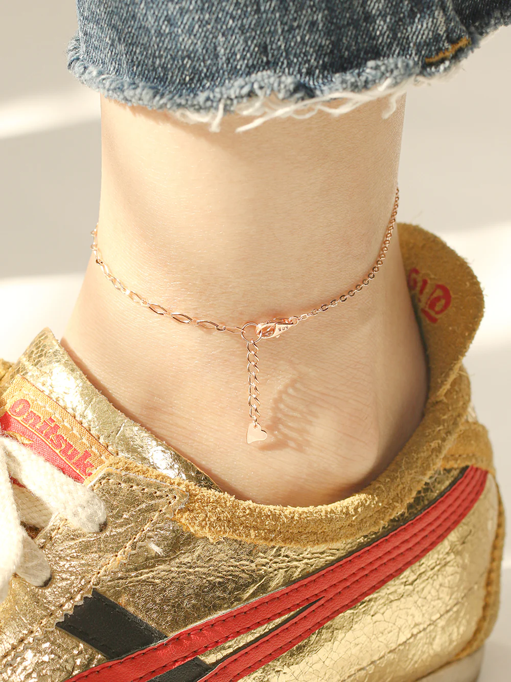 14K 18K Gold Roundy Smile Drop Chain Anklet - Image 5
