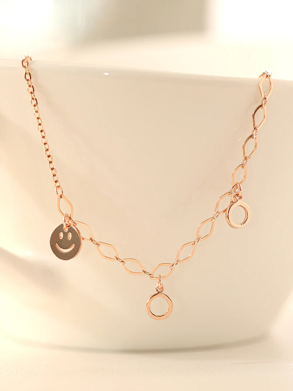 14K 18K Gold Roundy Smile Drop Chain Anklet - Image 6
