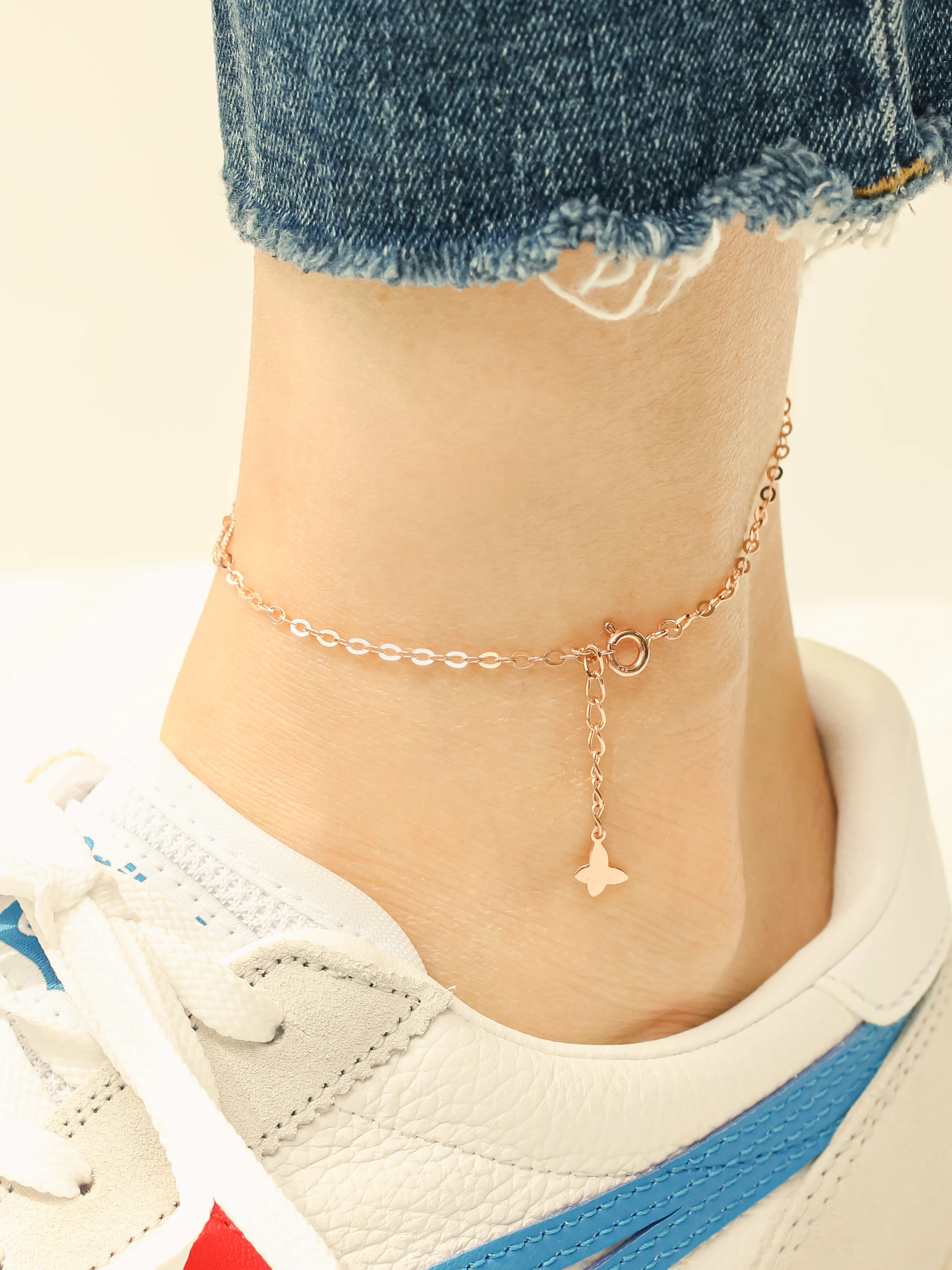 14K 18K Gold Simple Chandal Clip Chain Anklet - Image 2