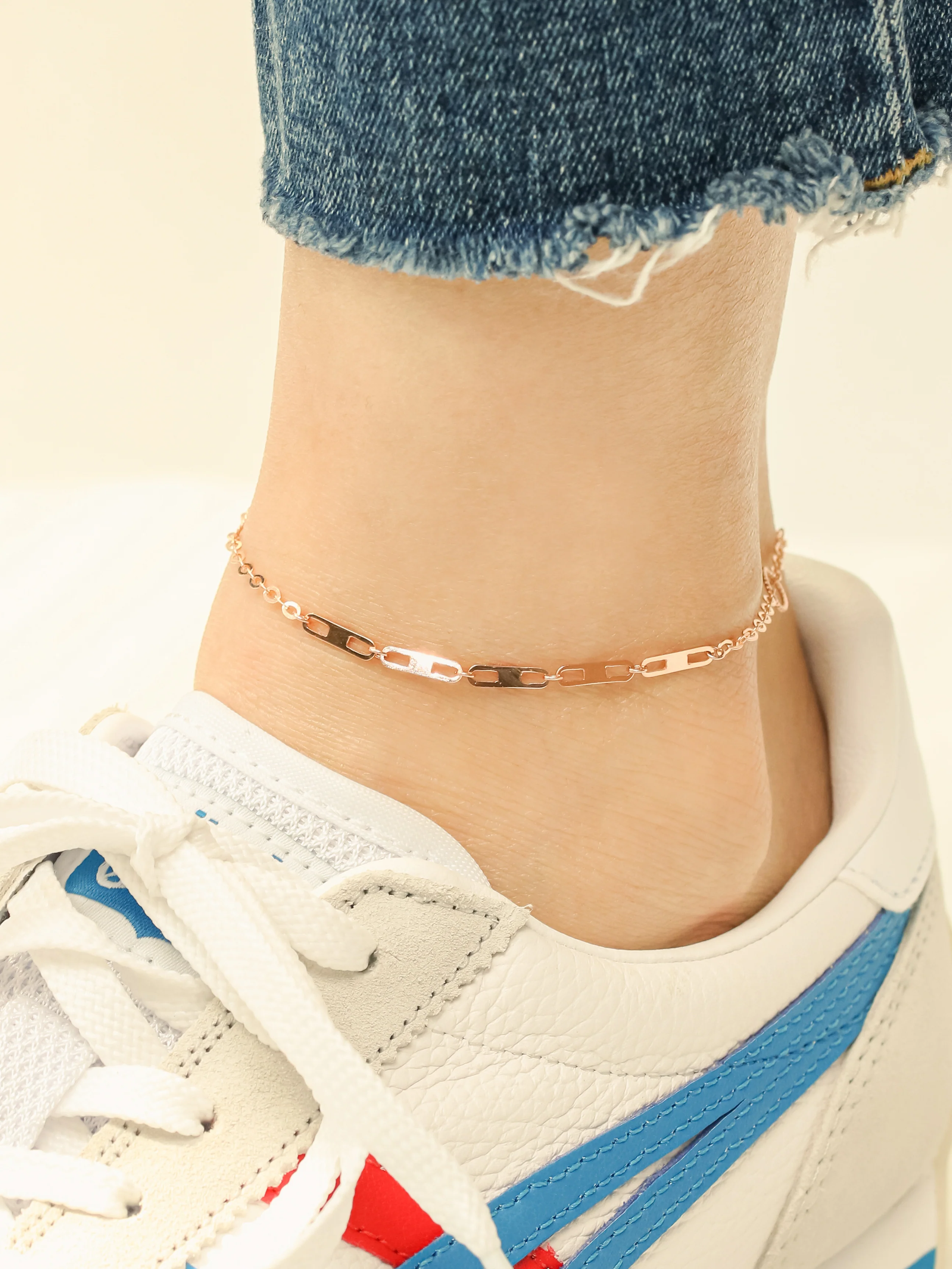 14K 18K Gold Simple Chandal Clip Chain Anklet - Image 4