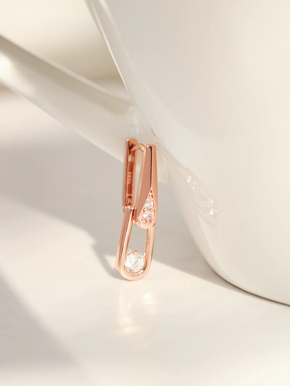 14K 18K Gold Simple Double Cubic Drop Cartilage Hoop Earring - Image 3
