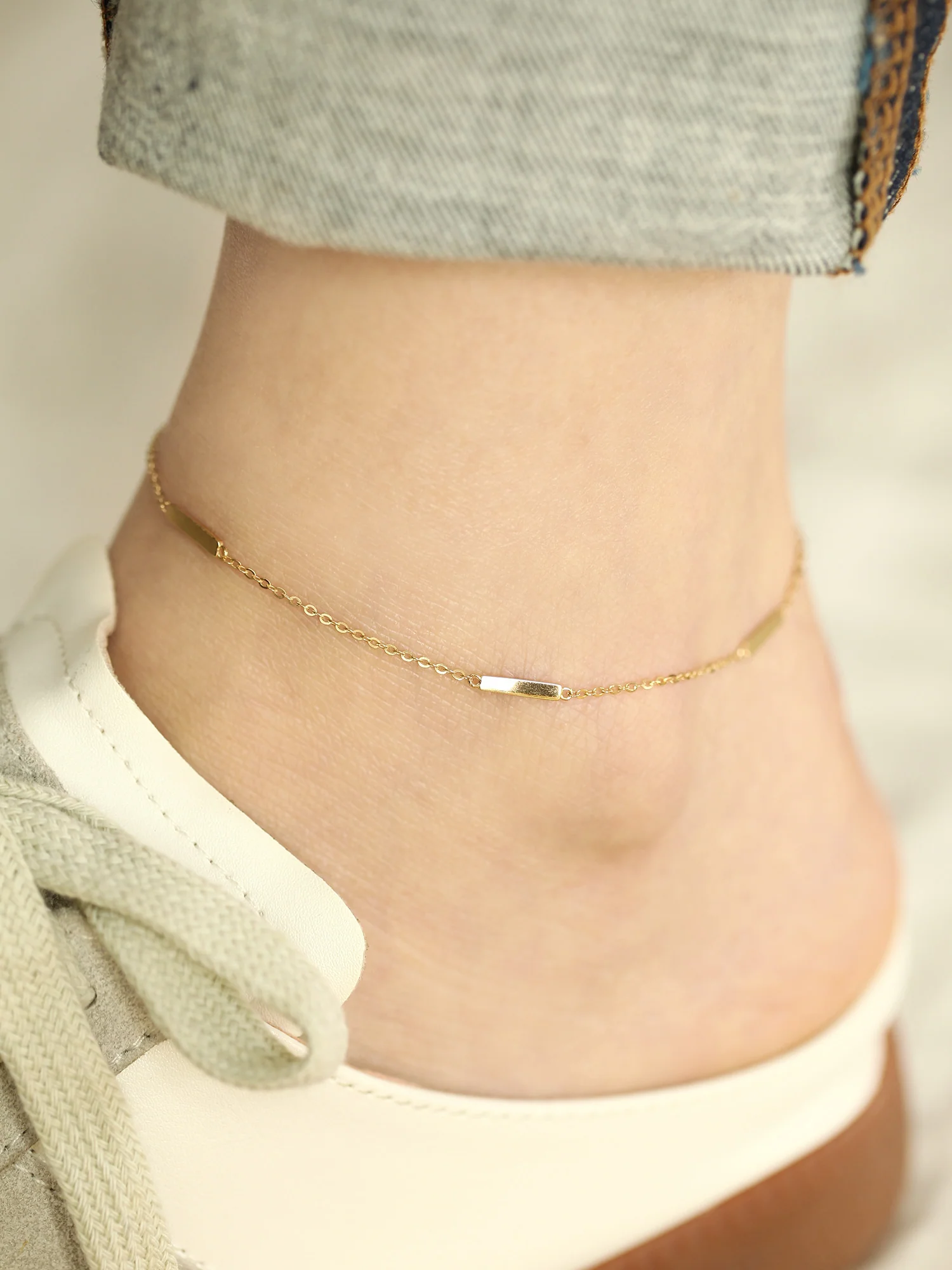 14K 18K Gold simple stick anklet - Image 4