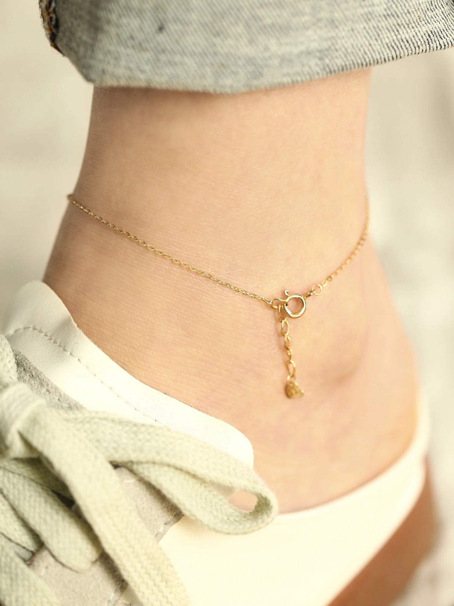 14K 18K Gold simple stick anklet - Image 5