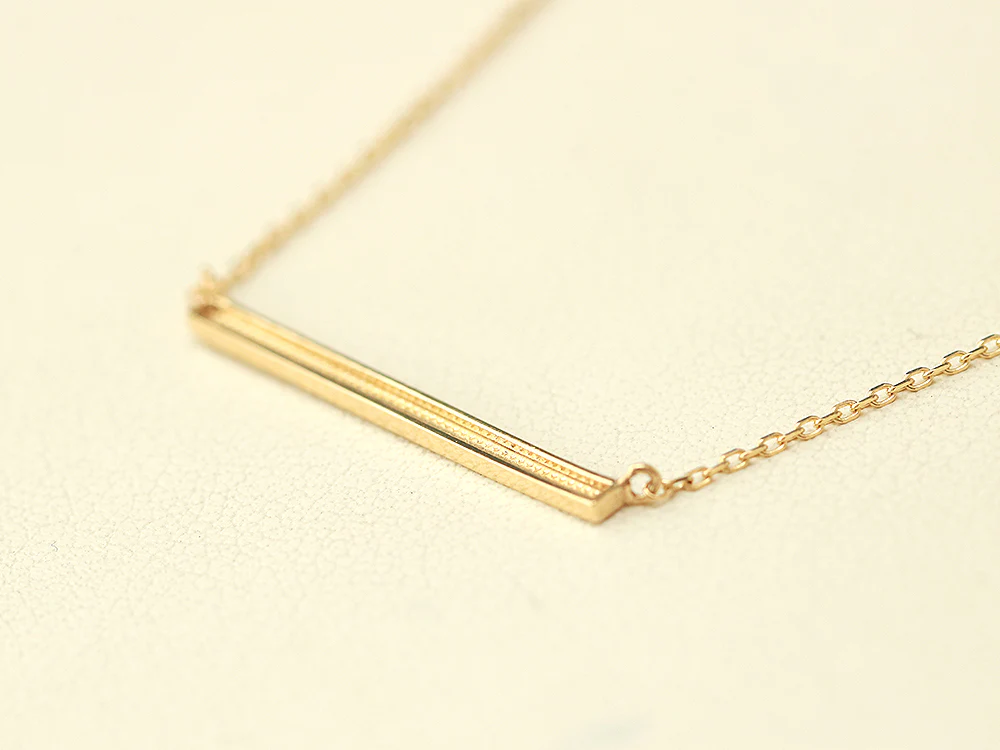 14K 18K Gold Simple Stick Necklace - Image 11