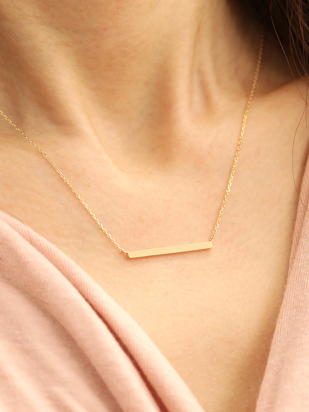 14K 18K Gold Simple Stick Necklace - Image 7