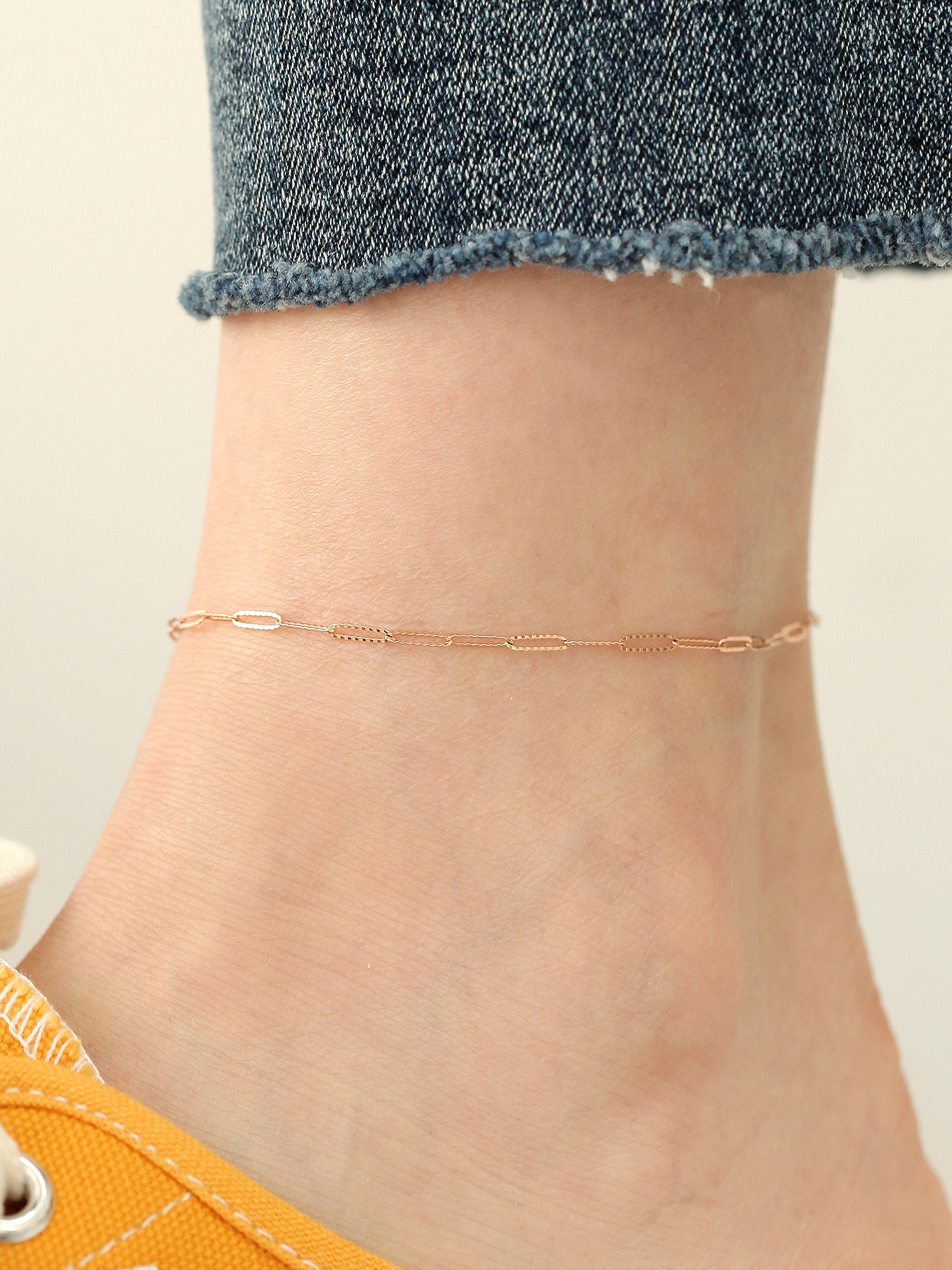 14K 18K Gold Slim Square Chain Anklet Bracelet - Image 10