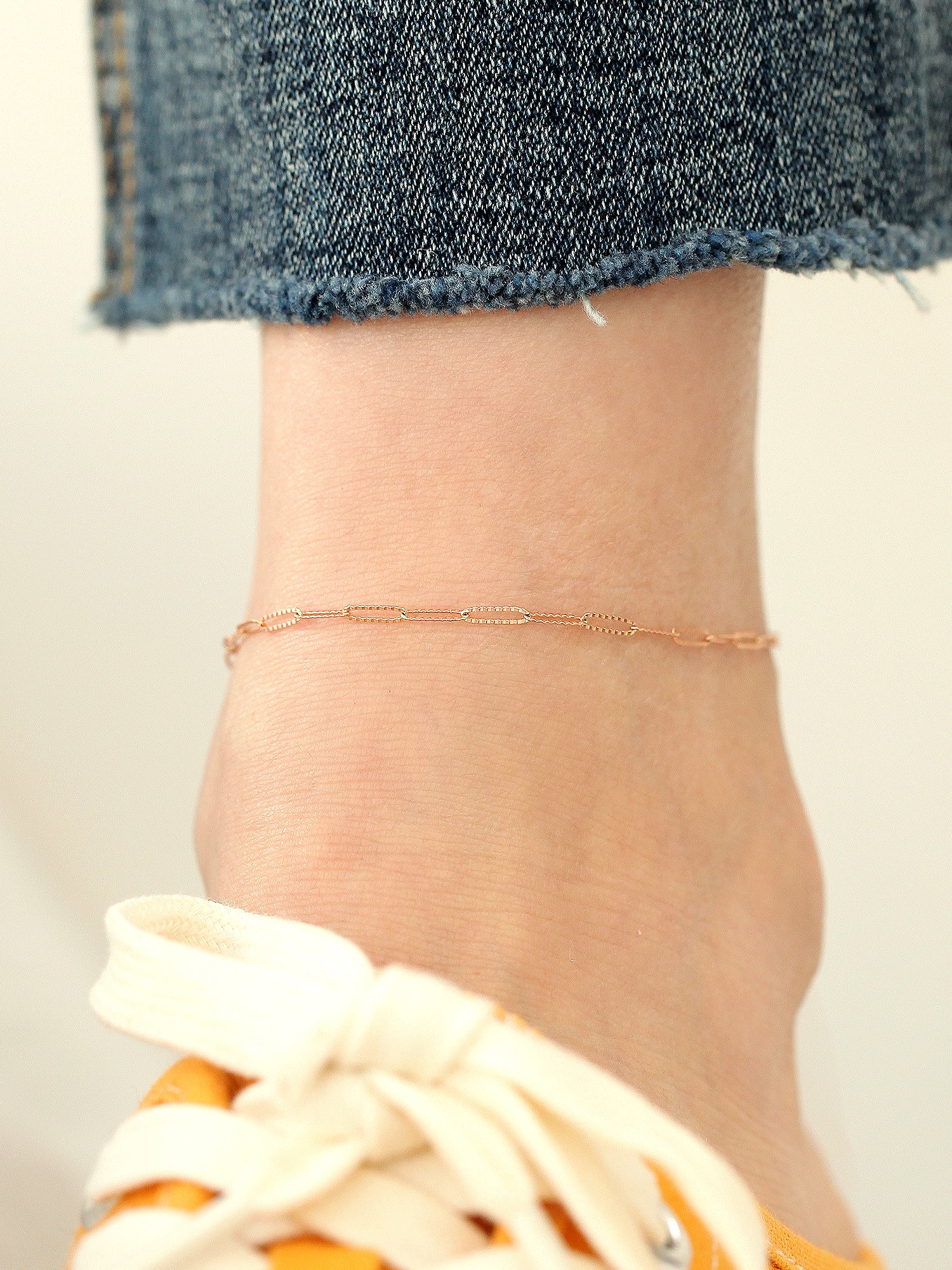 14K 18K Gold Slim Square Chain Anklet Bracelet - Image 9