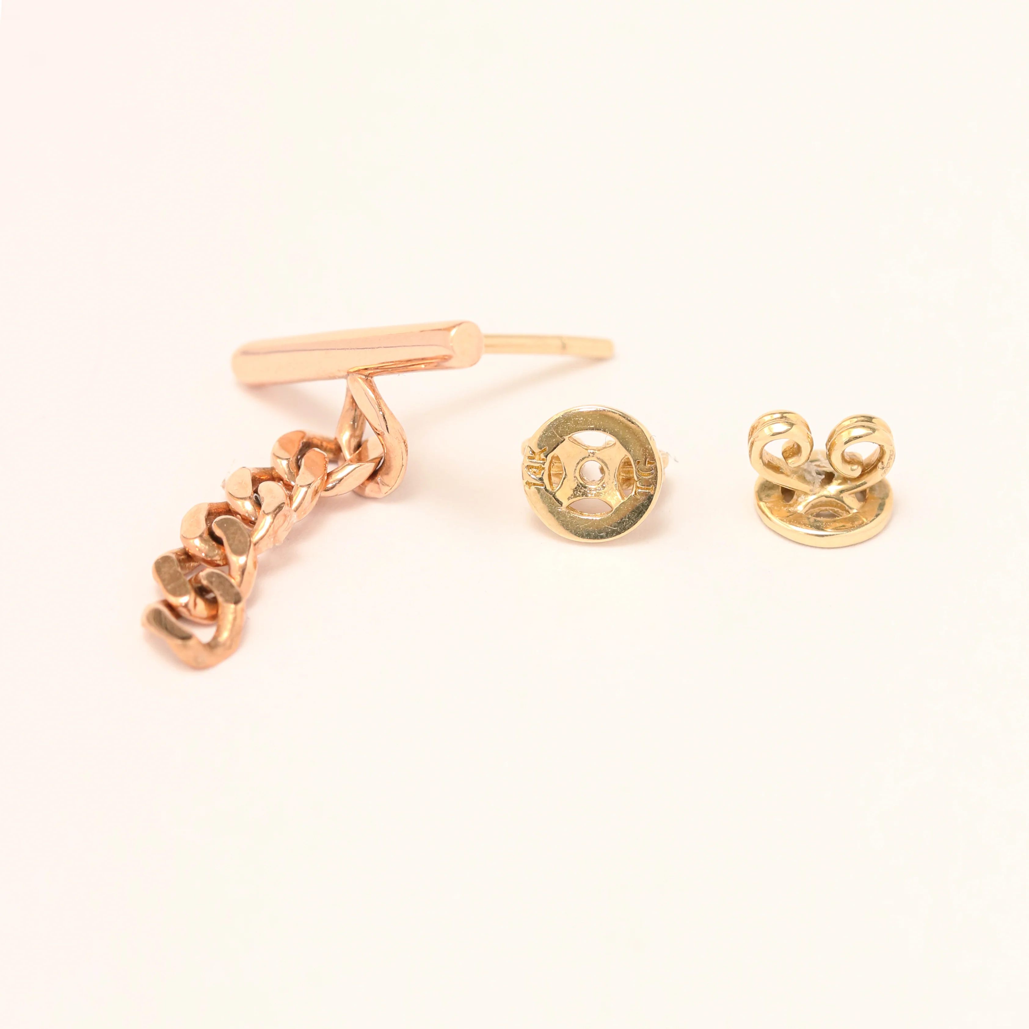 14K 18K Gold Stick Bar Drop Chain Stud Earring - Image 10
