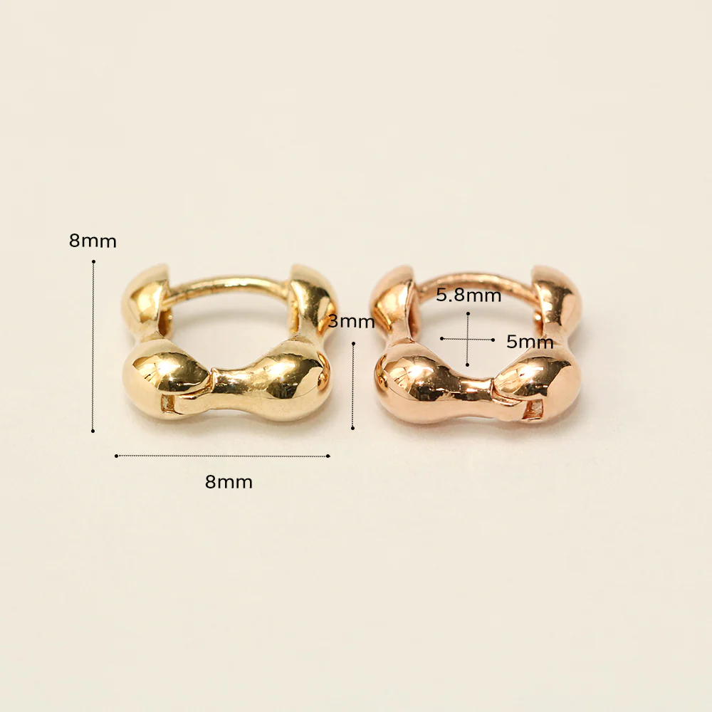 14K 18K Gold Mini Bubble Square Cartilage Hoop Earring - Image 11