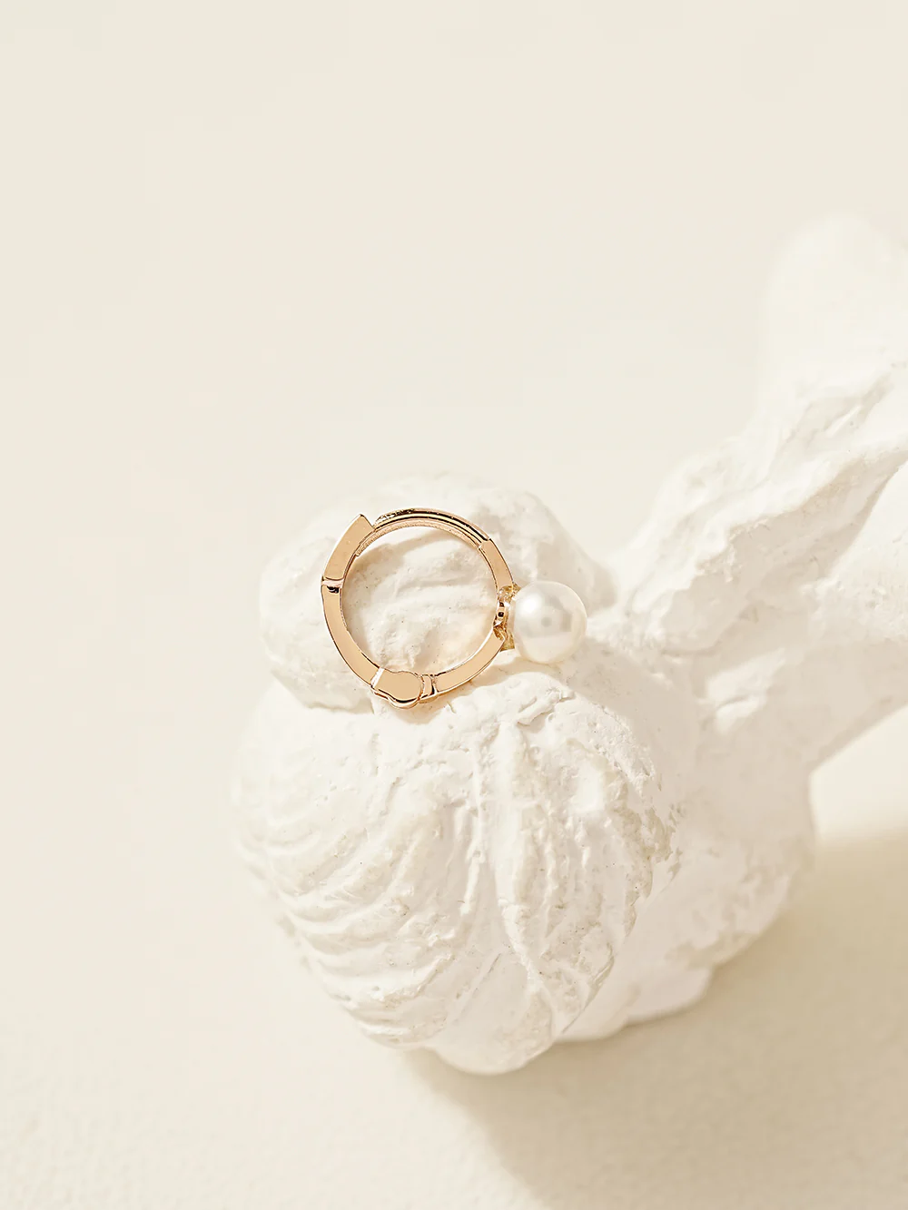14K 18K Gold Tiny Pearl Cartilage Hoop Earring - Image 11