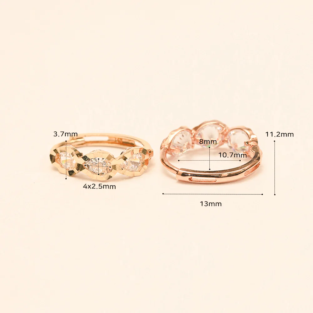 14K 18K Gold Triple Waterdrop Cubic Cartilage Hoop Earring - Image 10