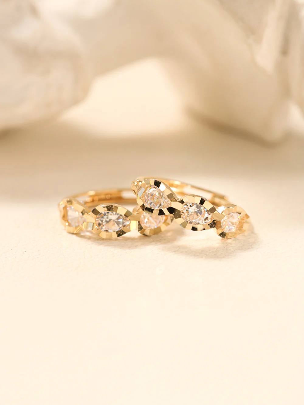 14K 18K Gold Triple Waterdrop Cubic Cartilage Hoop Earring - Image 6
