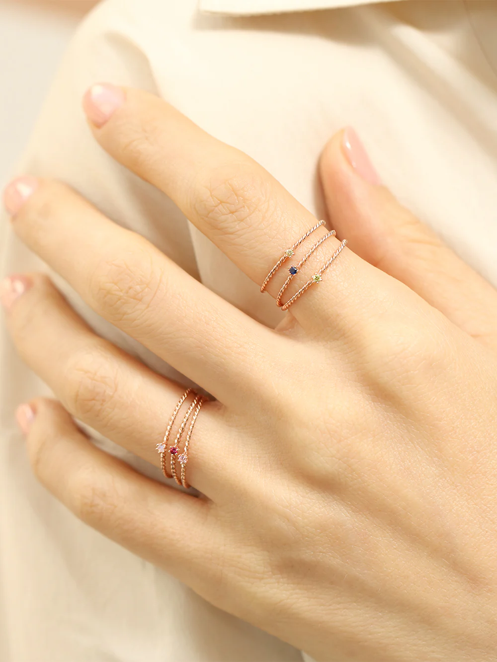 14K 18K Gold Twist Cubic Layered Ring - Image 6