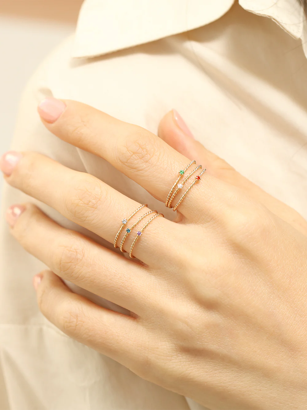 14K 18K Gold Twist Cubic Layered Ring - Image 8