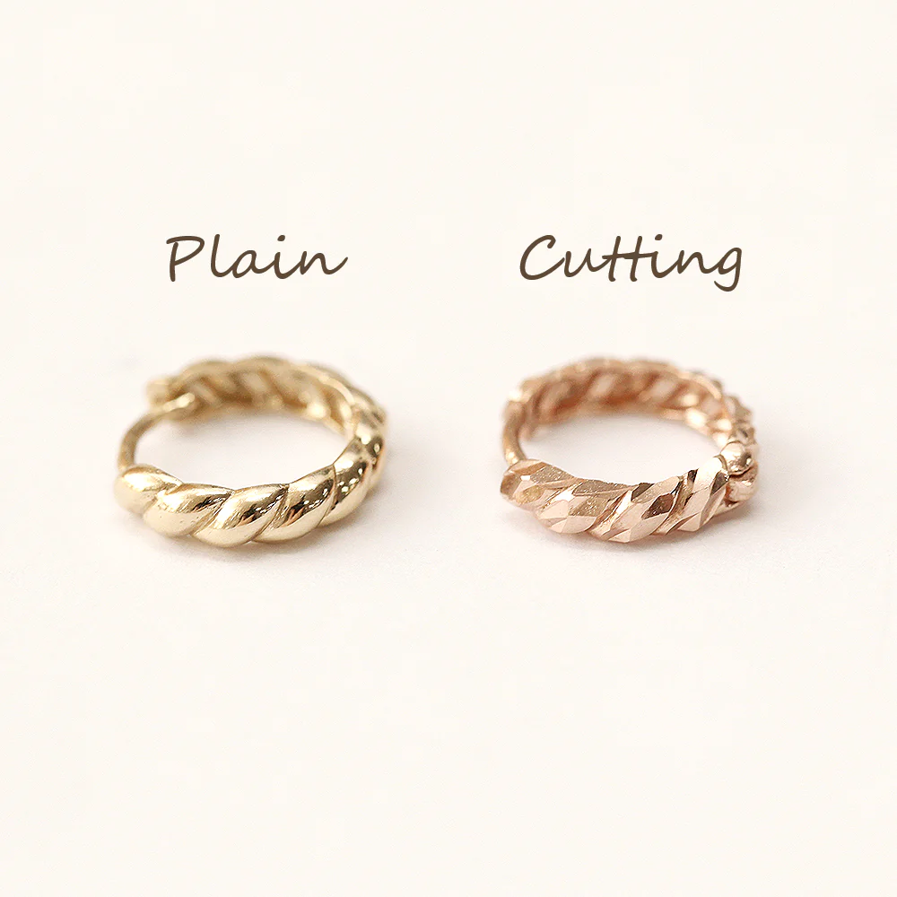 14K 18K Gold Twist Cutting Cartilage Hoop Earring - Image 12