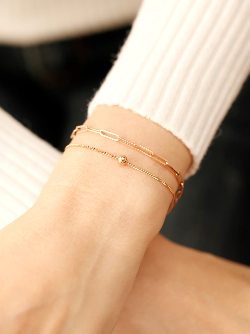14K 18K Gold Two Chains Clips and Chain Layered Bracelet - Image 2