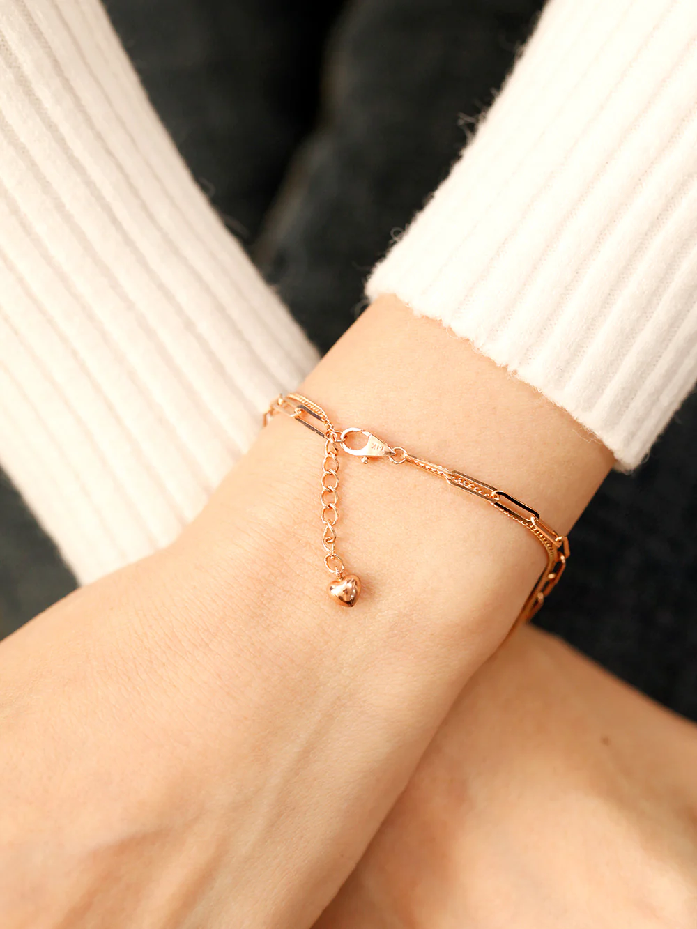 14K 18K Gold Two Chains Clips and Chain Layered Bracelet - Image 3