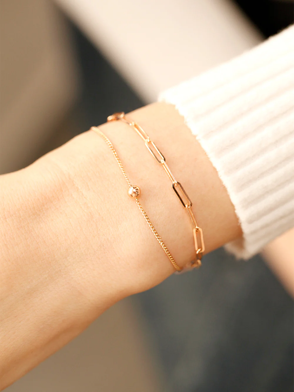 14K 18K Gold Two Chains Clips and Chain Layered Bracelet - Image 4
