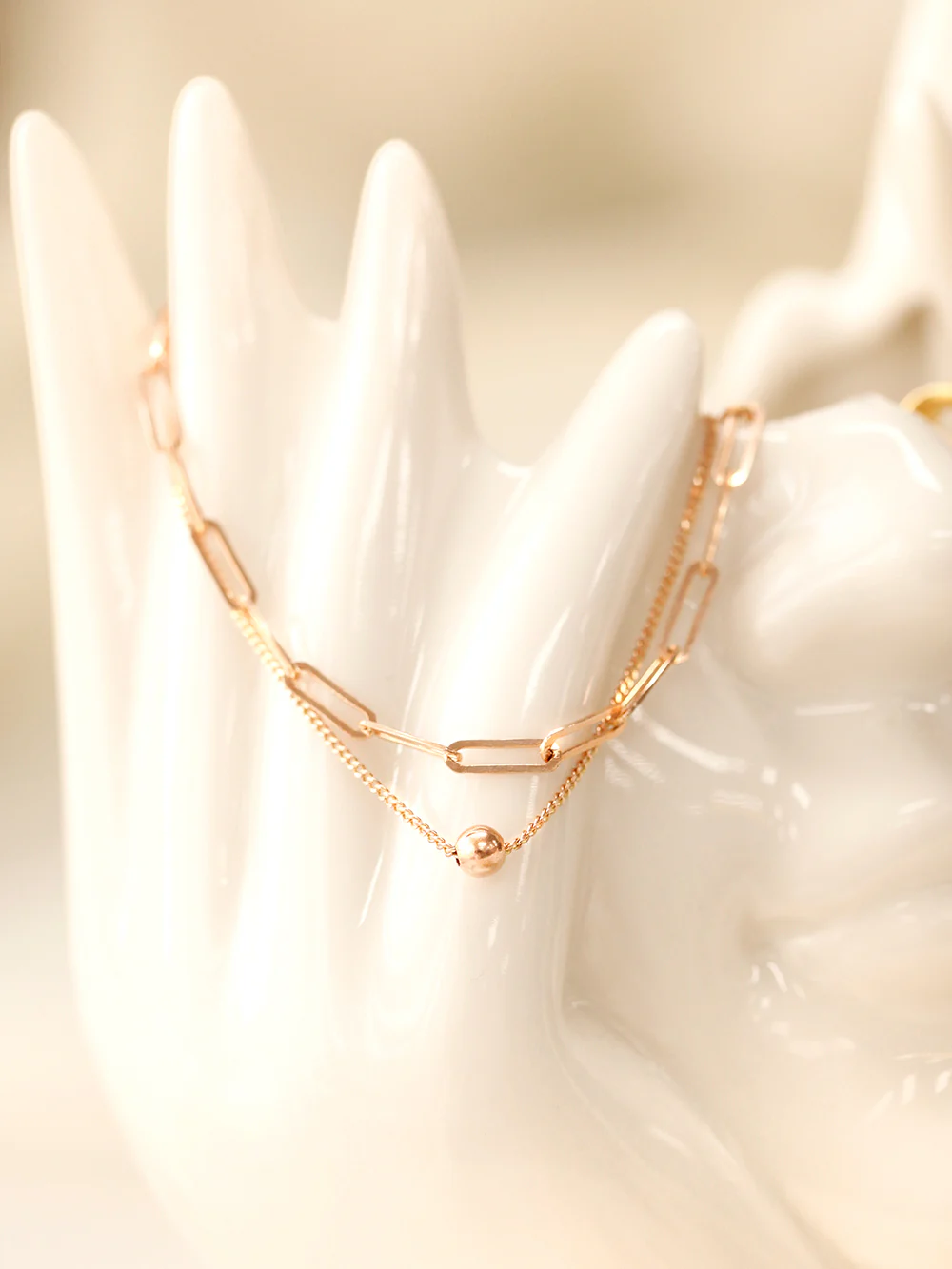 14K 18K Gold Two Chains Clips and Chain Layered Bracelet - Image 9