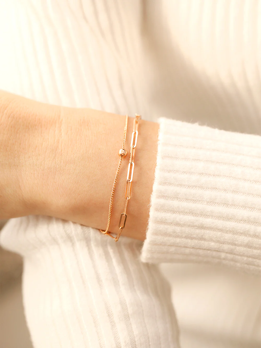 14K 18K Gold Two lines Clip Layered Chain Bracelet - Image 4
