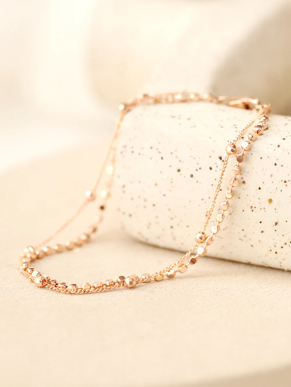 14K 18K Gold Two lines Square Ball Chain Layered Bracelet - Image 6