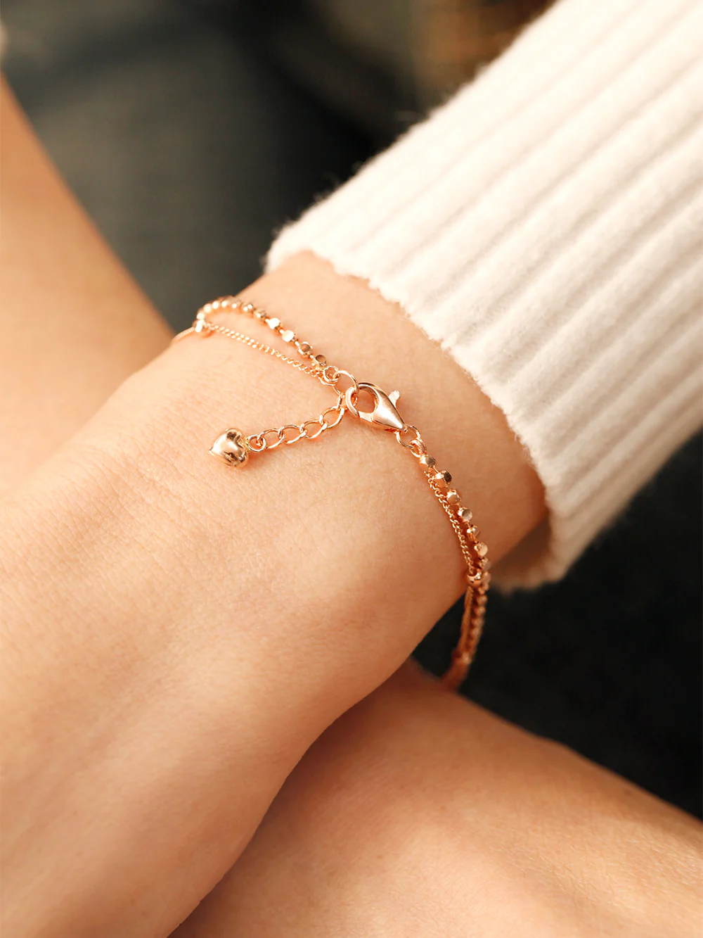 14K 18K Gold Two lines Square Ball Chain Layered Bracelet - Image 9