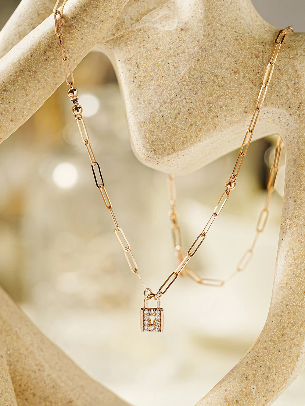 14K 18K Gold Unique Love Lock Necklace - Image 3