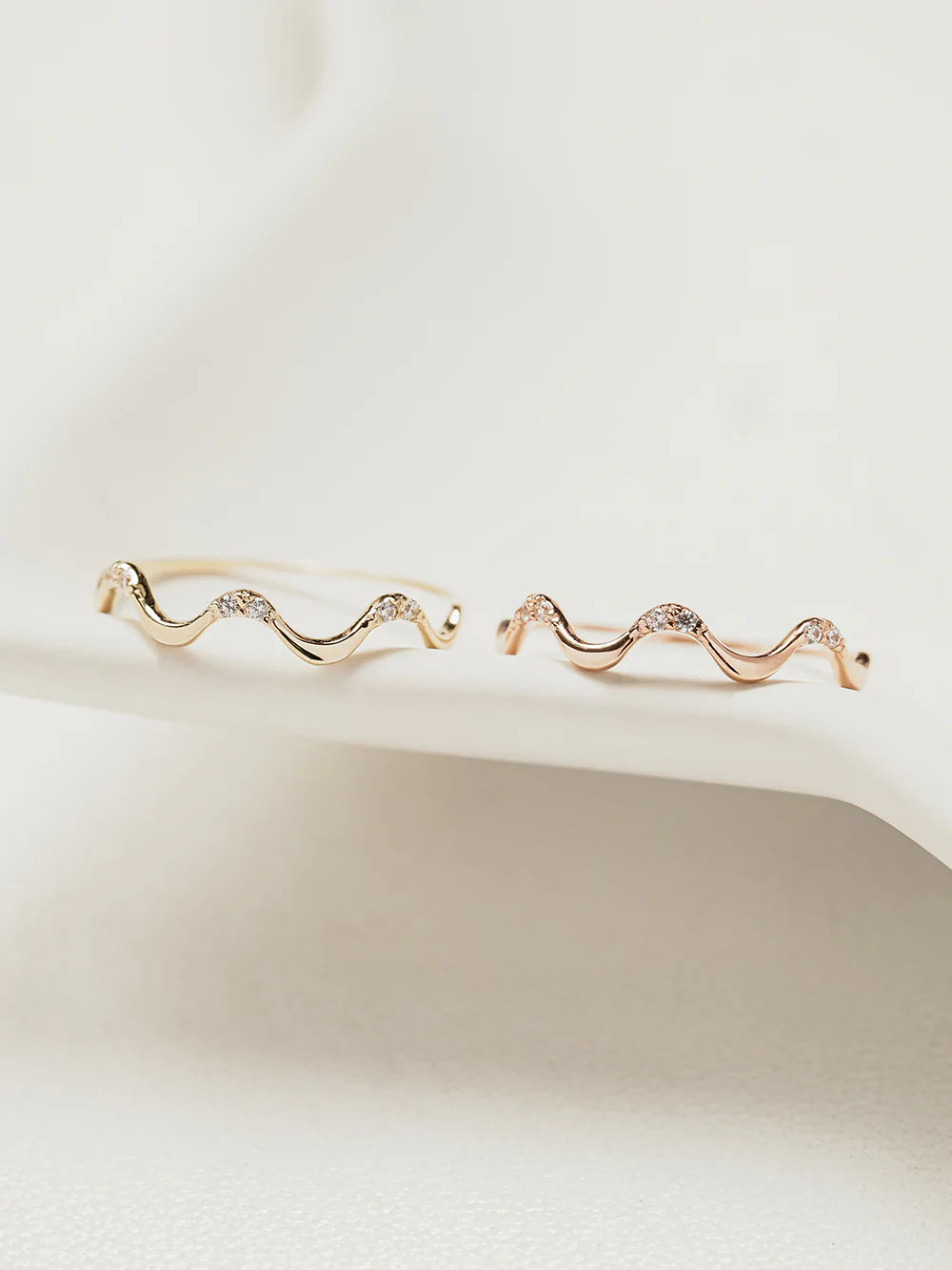 14K 18K Gold Wavy CZ Layered Ring - Image 10