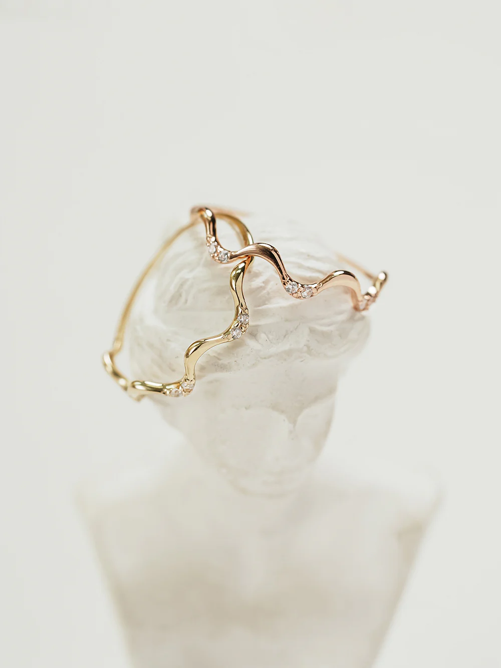 14K 18K Gold Wavy CZ Layered Ring - Image 12