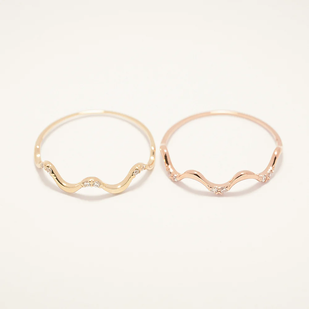 14K 18K Gold Wavy CZ Layered Ring - Image 14