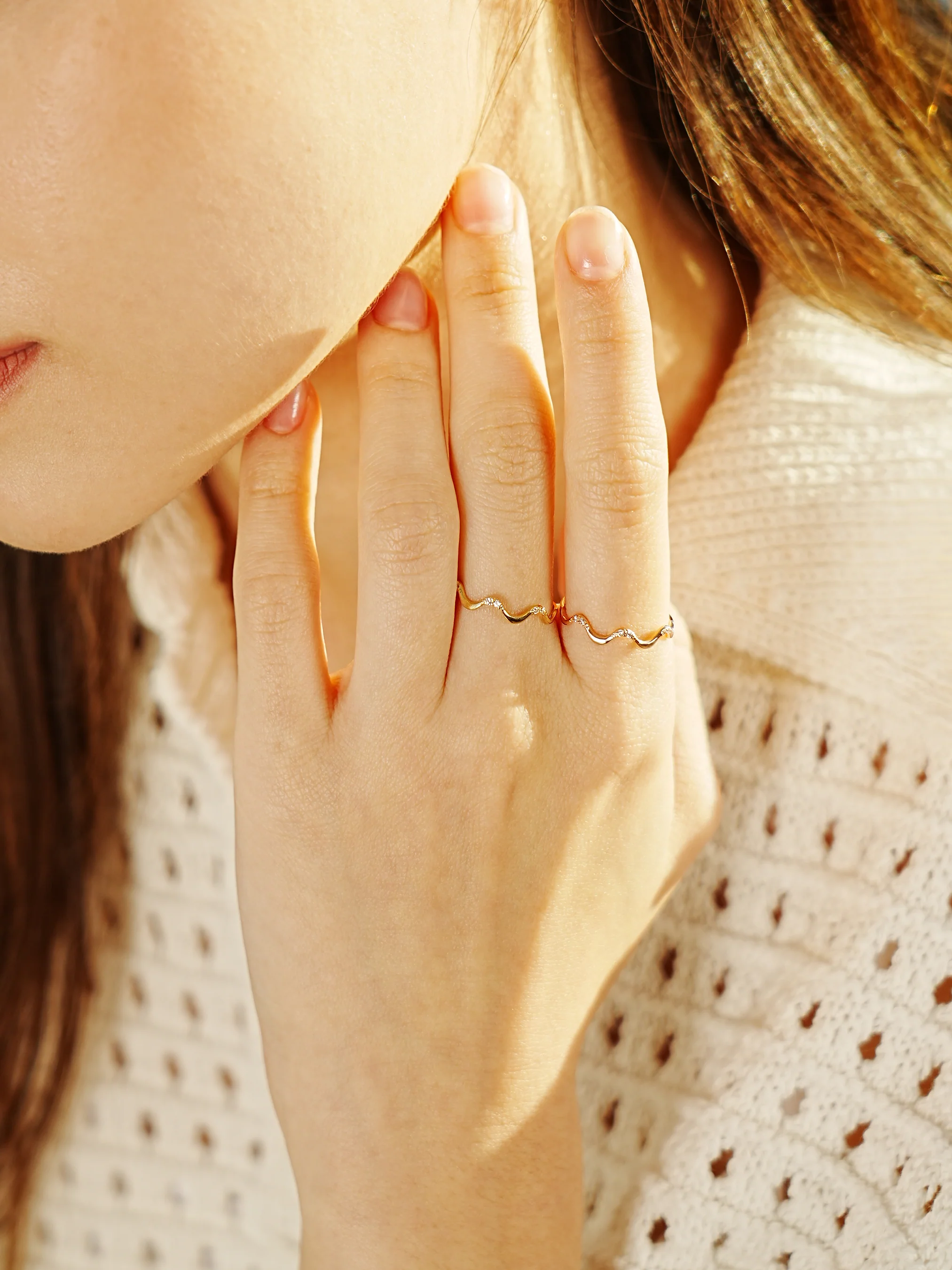 14K 18K Gold Wavy CZ Layered Ring - Image 2