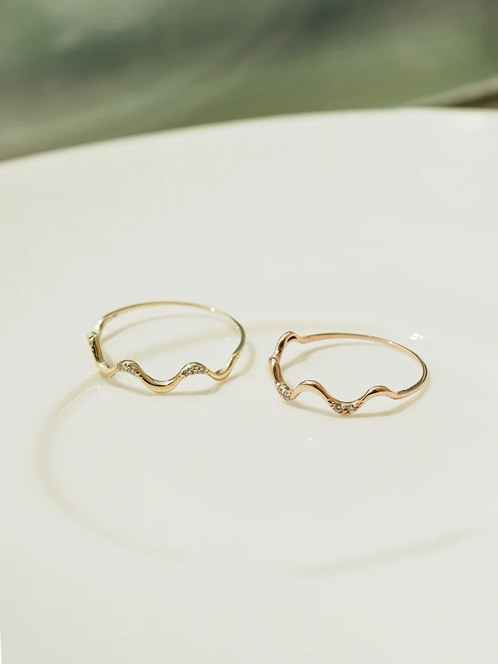 14K 18K Gold Wavy CZ Layered Ring - Image 5
