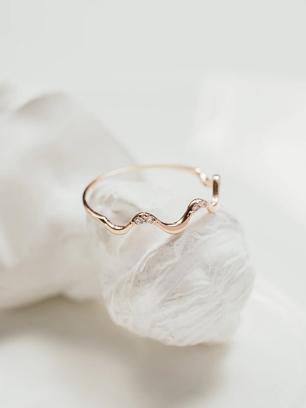 14K 18K Gold Wavy CZ Layered Ring - Image 7