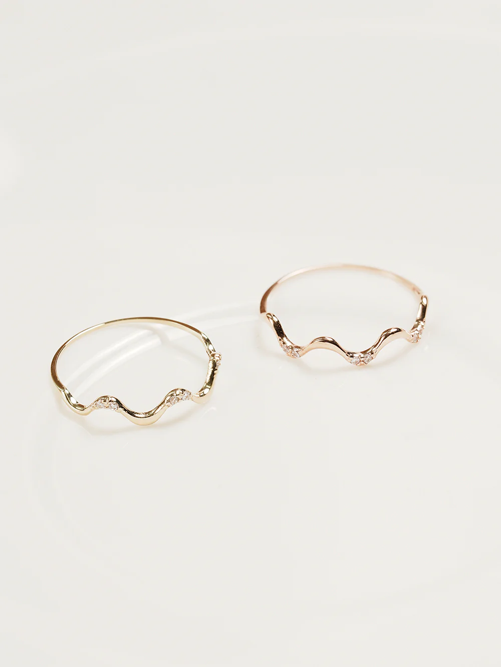 14K 18K Gold Wavy CZ Layered Ring - Image 9
