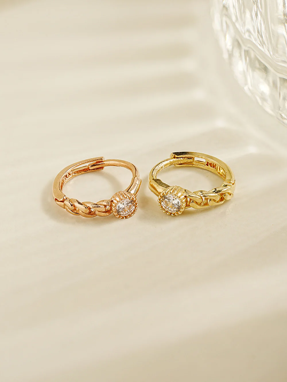14K 18K Half Chain and CZ Hoop Earring - Image 10