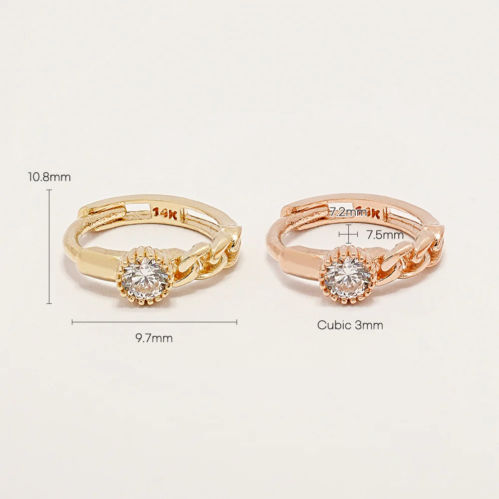14K 18K Half Chain and CZ Hoop Earring - Image 14