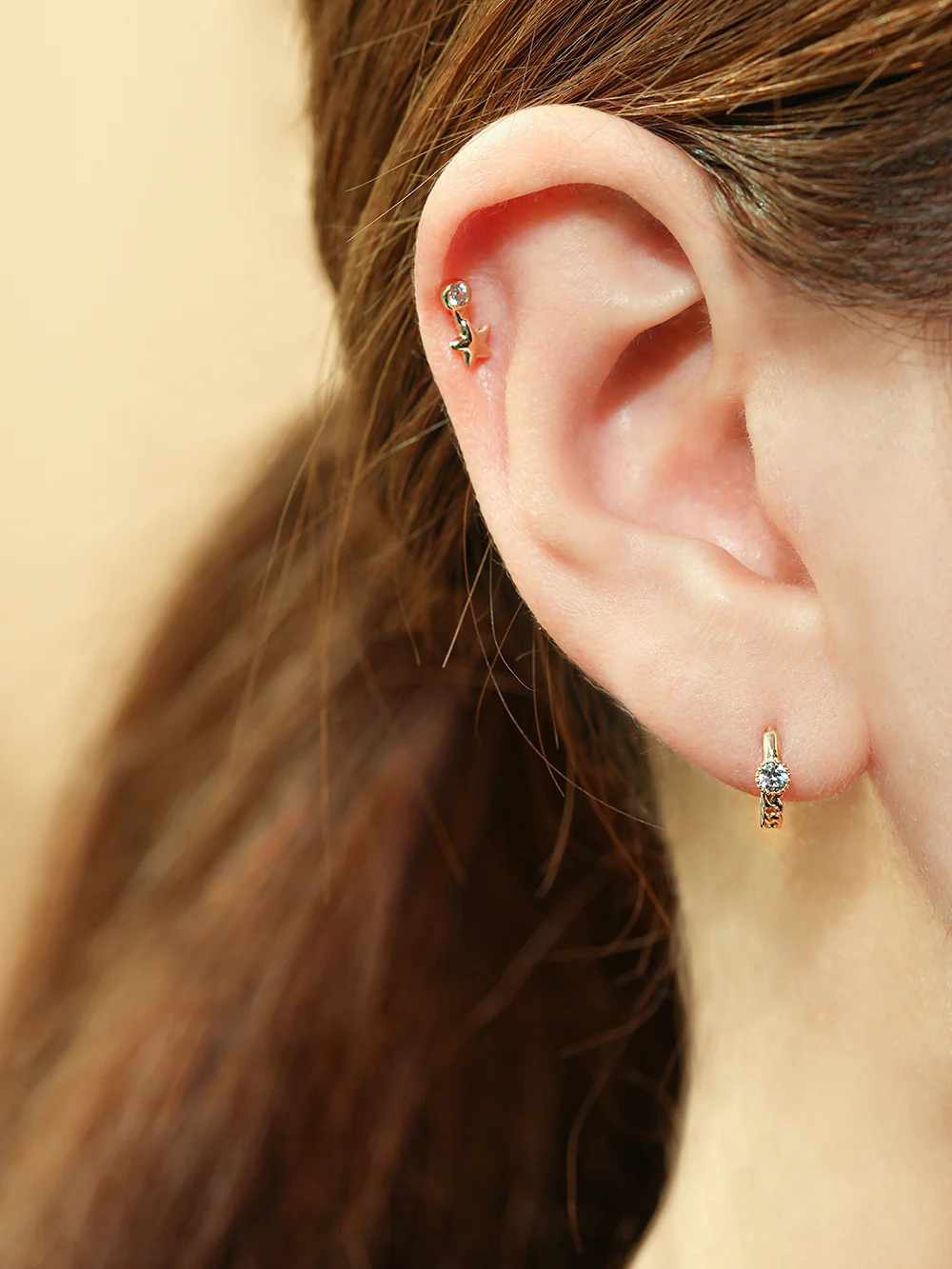 14K 18K Half Chain and CZ Hoop Earring - Image 2
