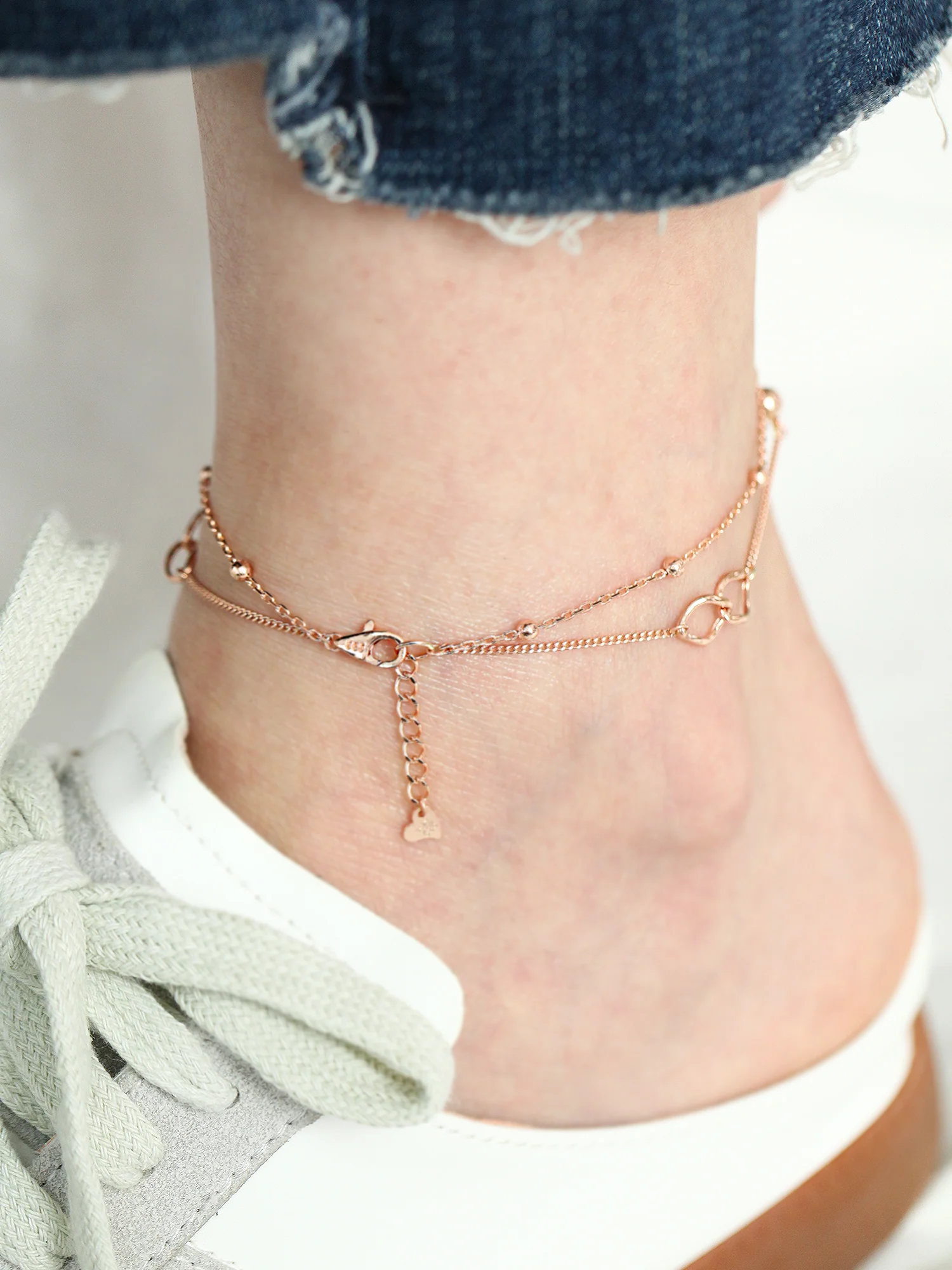 14K 18K Gold Infinite Two-Line Ball Anklet - Image 3